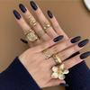 8 Stuks/Set Vintage Metalen Bloemblaadje Bloem Waterdruppel Open Ringen Voor Vrouwen Oceaan Vakantie Geometrische Ring Dagelijkse Sieraden Cadeau
