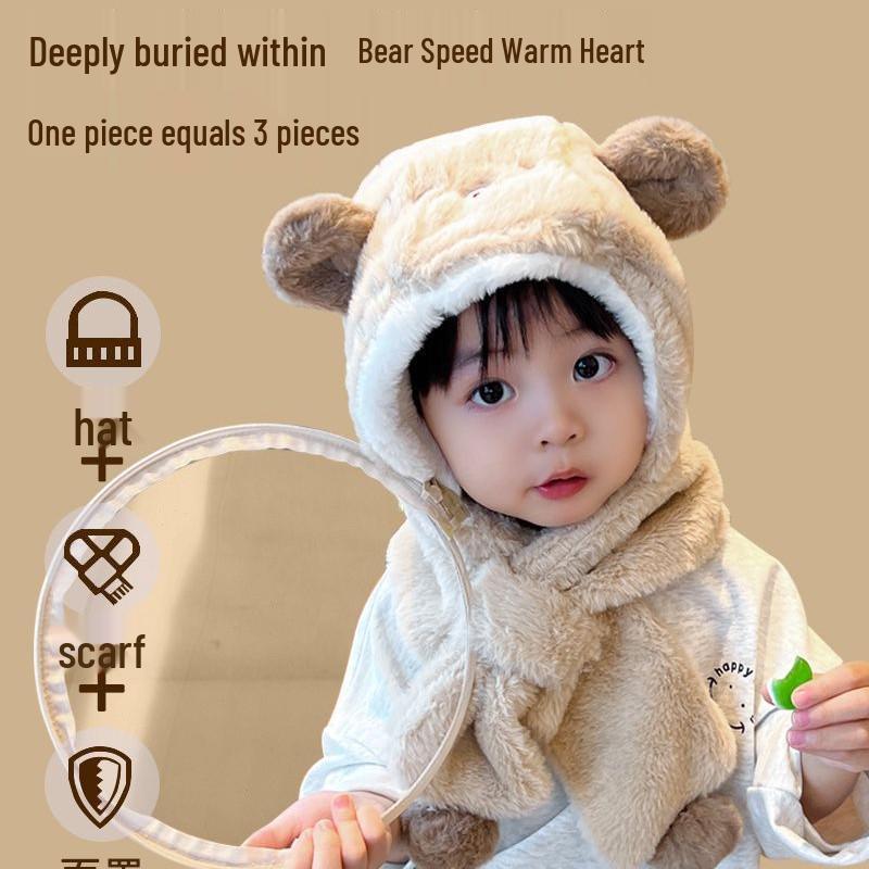 Super Cute One-Piece Baby Hat and Scarf: Thick, Plus Velvet for Boys and Girls - Autumn/Winter