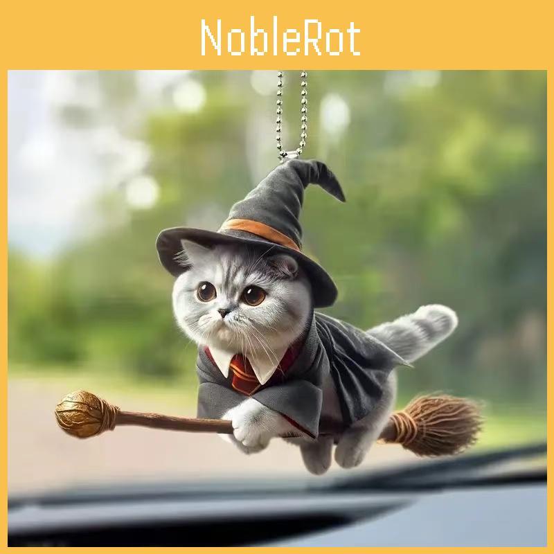 Riding Broom Cute Magic Cat Pattern Acrylic Pendant Car Accessories Decoration