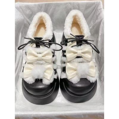 Winter Lolita Shoes Female Fluffy Shoes Plus Plush Student Cute Japanese Soft Girl Soft Cute LOLita Leather Shoes
