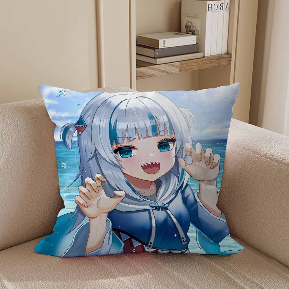 VTuber Gawr Gura Pillow Covers Cartoon Sofa Decorative Home Double-sided Printing Short Plush Cute Cushion Cover