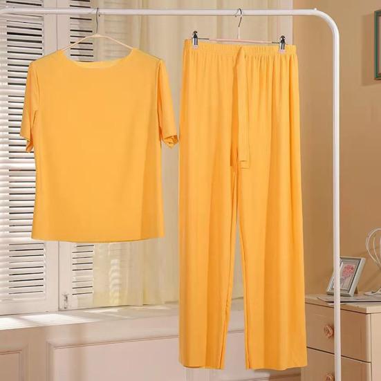 Ropa de descanso para mujer, cintura elástica a la moda, ropa de descanso para mujer de secado rápido, Top de tipo fino de Color sólido, pantalones, conjunto de ropa de dormir