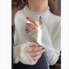 Elegant Fashion Lace Knitted Bottoming Shirt for Women Autumn and Winter Semi-turtleneck Pullover Sweaters Long Sleeve Slim Fit Clothes 2524