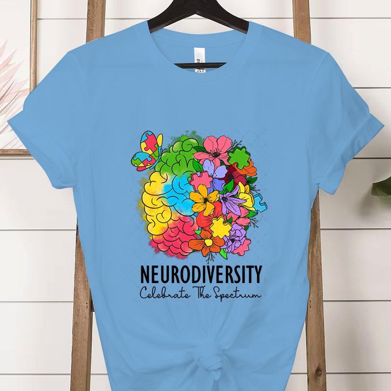 Teacher Autism Tshirt Floral Neurodiversity Celebrate The Spectrum Graphic T Shirts Clothing Autism Awareness Shirt for Women