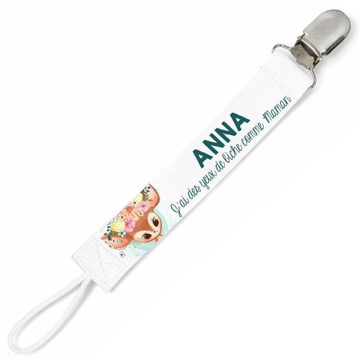 Planetee Attache tétine pour prénom ANNA yeux de biche comme Maman | Attache sucette cadeau naissance