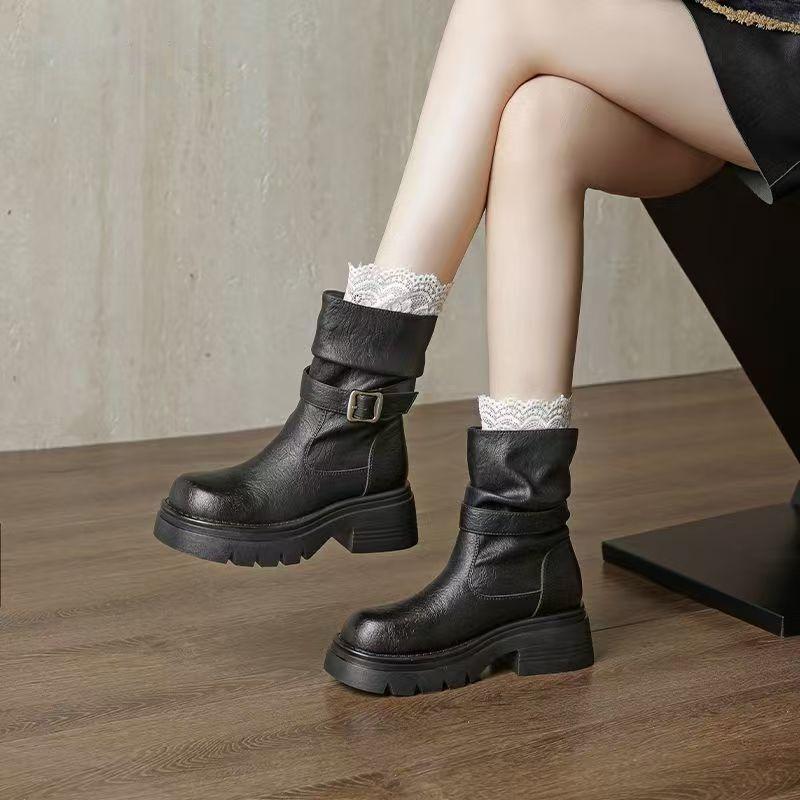 

Женские ботинки Мартин на толстой подошве, новые осенние ботильоны на платформе, облегающие ботинки Майяр 35 чёрный