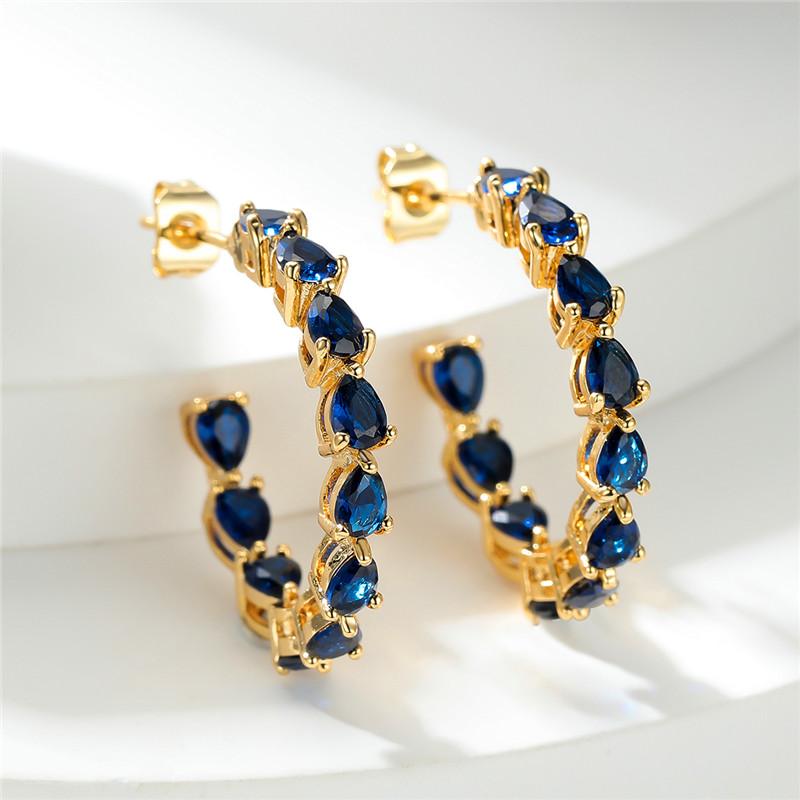 Luxus Große Blaue Weiße Ohrstecker für Damen Gold Silber Farbe Zirkonstein Anhänger Wassertropfen Hochzeits Schmuck für Frauen