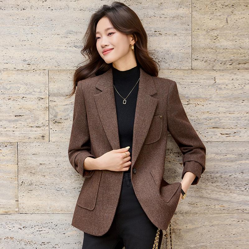Women's High-End Wool Blend Suit Jacket - Autumn/Winter 2025 Slimming Professional Style