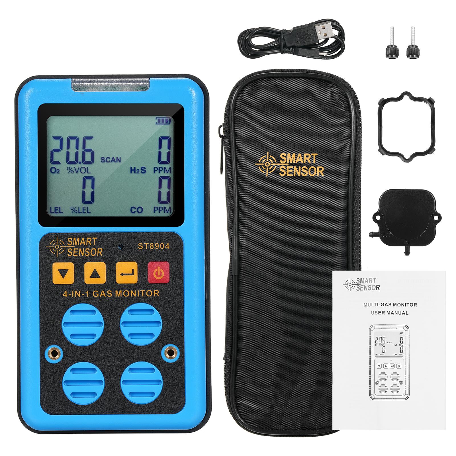 

SMART SENSOR ST8904 Газоанализатор 4 в 1 CO H2S O2 LEL Точное измерение Звуковая световая вибрационная сигнализация Газодетектор с подсветкой ST8904