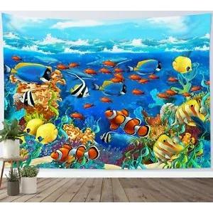Tapestry blue ocean sea grass tropical 75x100