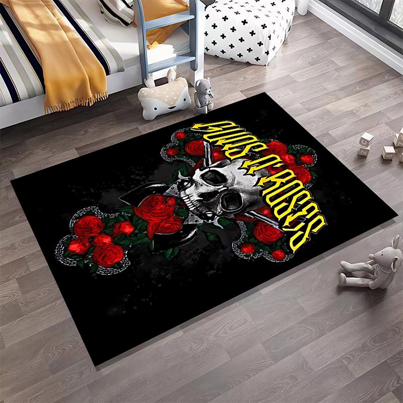 Guns N' Roses Skull with Roses Rug Non-slip rug suitable for living room and bedroom sofas