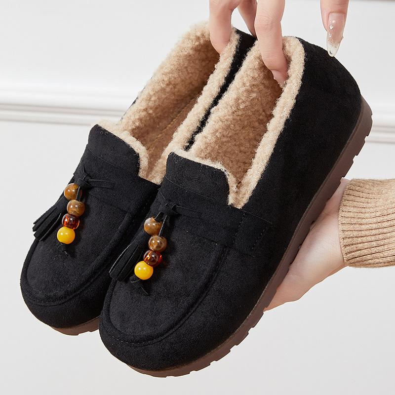 

Женские зимние теплые мокасины на платформе, тапочки, пушистые лоферы из искусственной замши с флисовой подкладкой, нескользящая домашняя обувь, обувь для ходьбы в помещении и на улице для женщин 35 чёрный