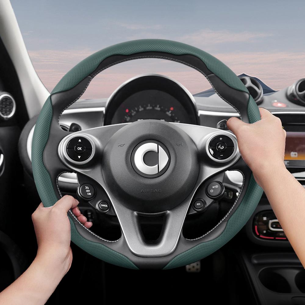 Vcxja9 Vhodné pro Smart Prodyšný Kožený Potah Volantu s Dírami Segmentovaný Design Rychloupínání Protiskluzový a Odolný Fortwo 451 450 453