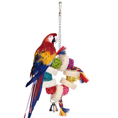 Bird Playing Toys Loofah Sponge Cotton Rope Hanging Parrot Rattan Biting Chewing Standing Rack Toy