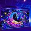 2D Vibrant Moon Goddess Tapestry, Floral Starry Night Wall Tapestry, Bohemian Aesthetic Home Decor