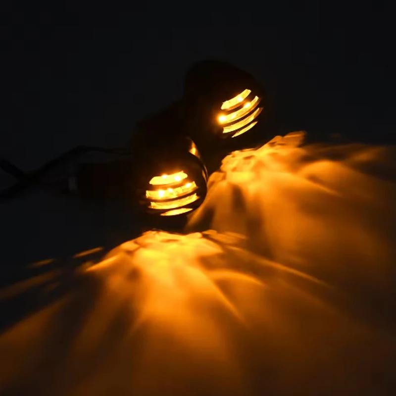 2/4 PCS Motorcycle Plastic Retro Grill Bullet Flasher Amber Turn Signal Indicator Light Lamp For Kawasaki Harley Honda