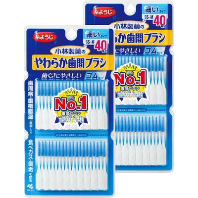 Kobayashi Pharmaceutical Soft Interdental Rubber Thin 80 Floss Floss X 2 Brushes, Type, Type, SS-M Size, (40 Packs)