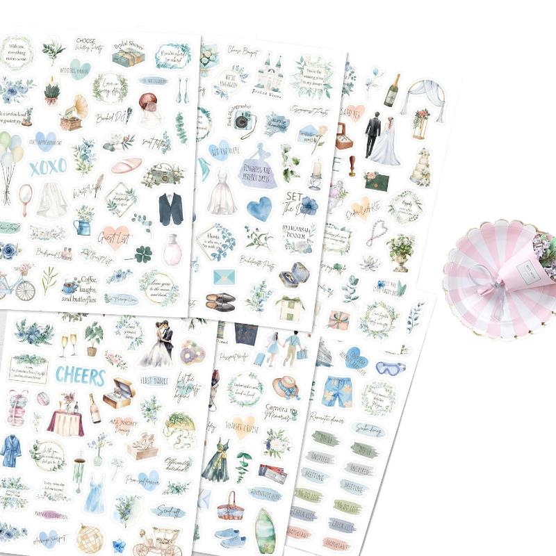 New 6-Sheet Wedding Bliss Stickers - Romantic Self-Adhesive Decor for Journal, Wedding Plan & Scrapbooking DIY