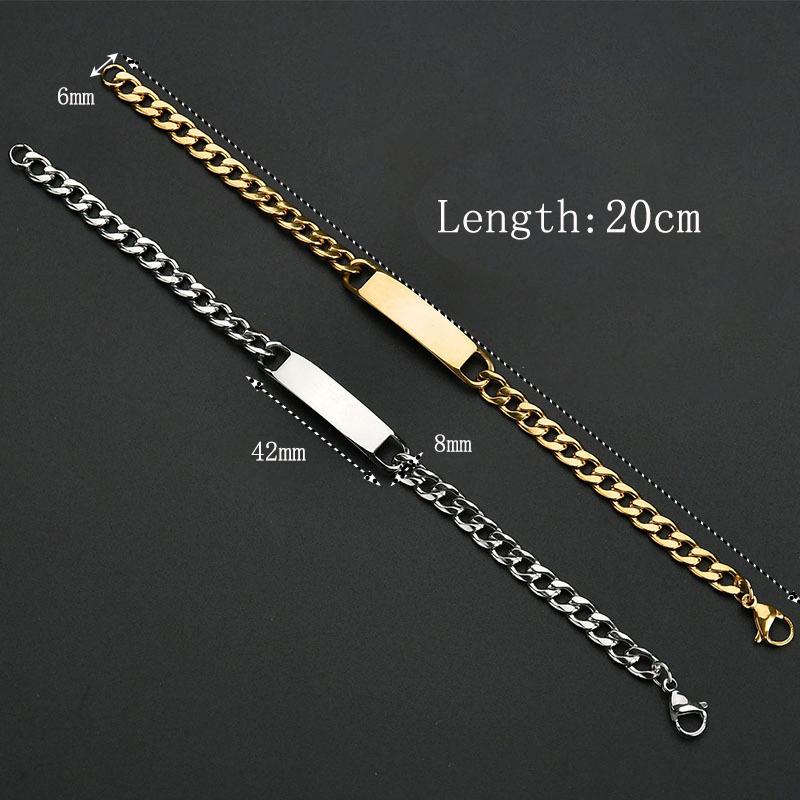 Einfaches personalisiertes Namenslogo Text Herren 18 Karat Gold PVD Edelstahl ID Leere Stange Armband Schmuck Länge 20cm/20cm+5cm