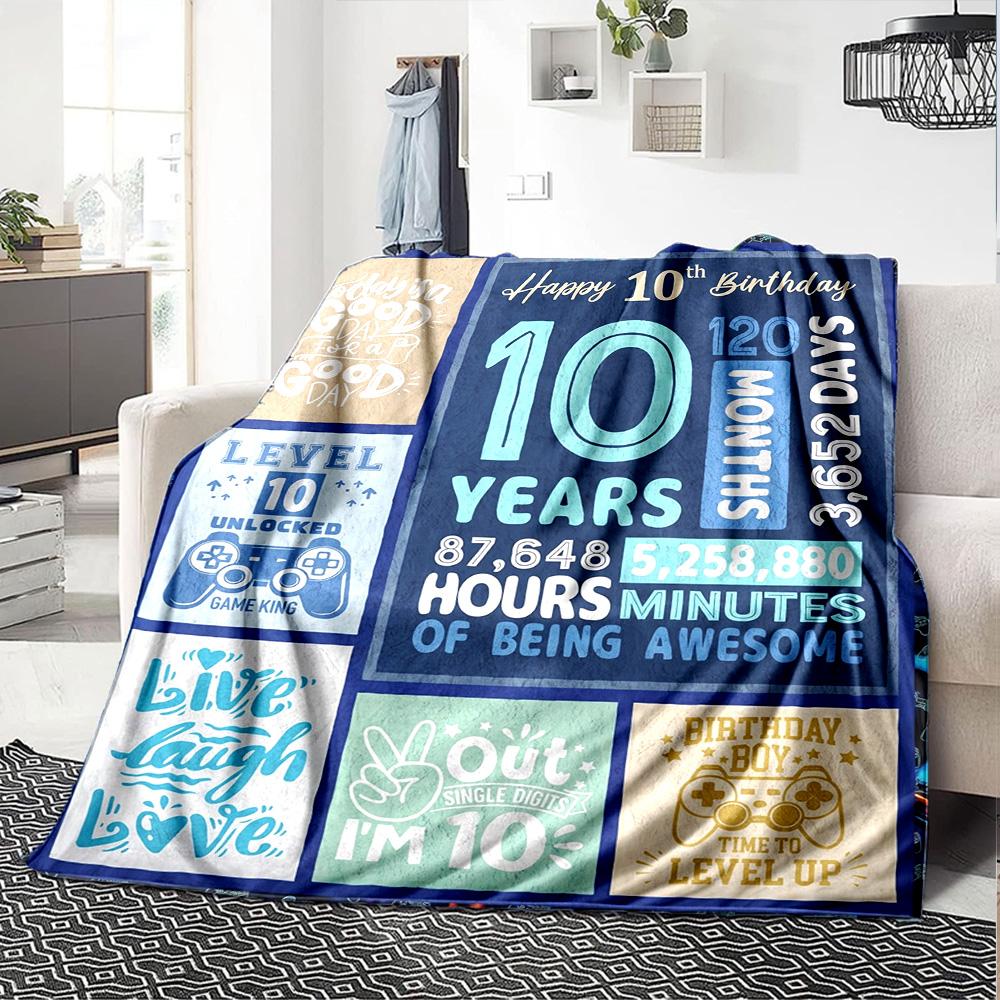 10Th Birthday Celebration Cozy Blanket for Sofa Couch Office Bed Picnics Four Seasons Multipurpose Modern Ideal Gift For Thanksgiving Y1