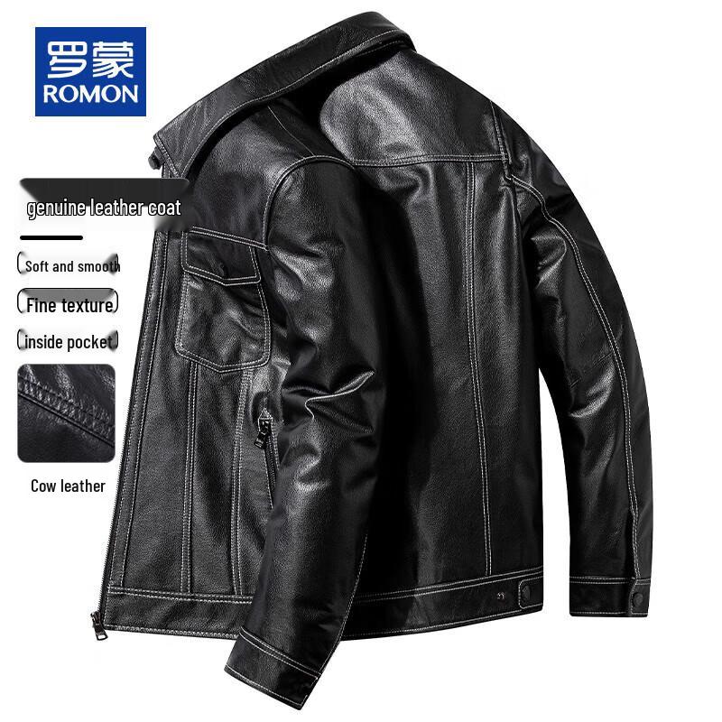 

ROMON Men s Haining Genuine Leather Lapel Jacket 4XL