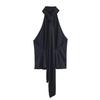 European Style Bow Decor Halter Neck Women's Top, 2025 Fashion 2180105