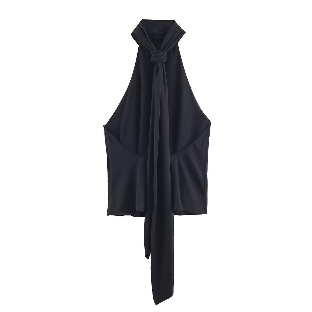 European Style Bow Decor Halter Neck Women's Top, 2025 Fashion 2180105