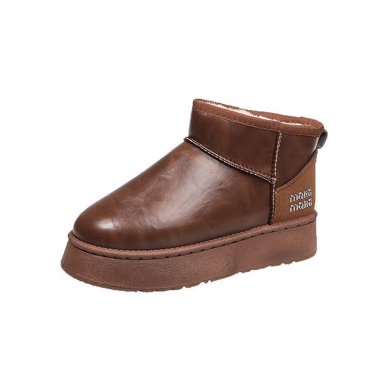 

Large size snow boots women s winter new leather fashion casual platform cotton shoes cotton boots women 41 коричневый