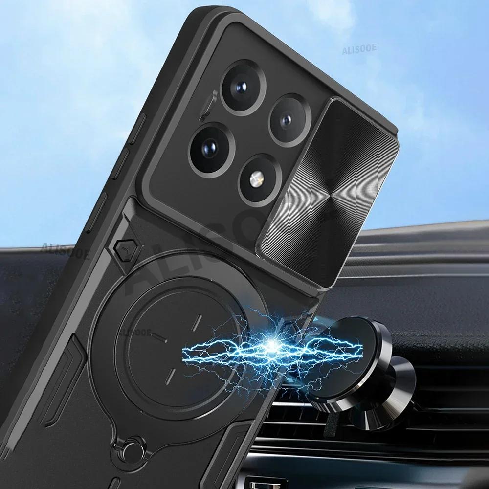 Rüstung Magnetischer Ringständer Funda für POCO X7 Pro / X6 Pro 5G Hülle Schiebe-Kamera-Schutzabdeckung für Xiaomi POCO X6 5G Capa