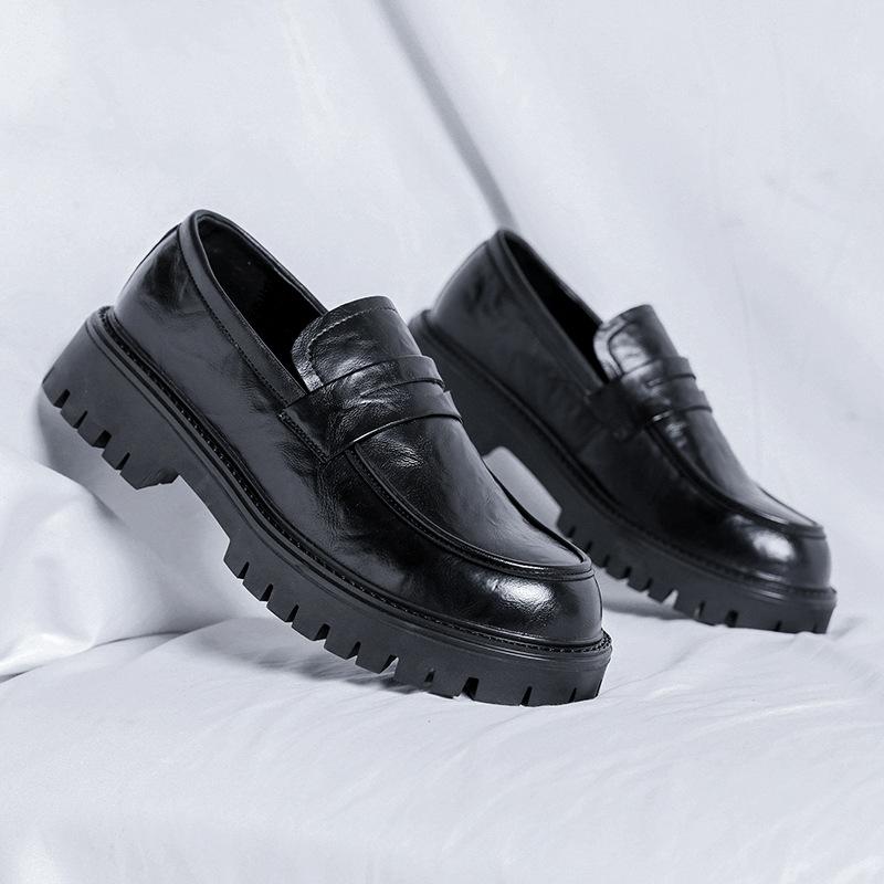

Кожаные туфли мужские летние с одной педалью ленивые большие головки деловые свадебные туфли в гонконгском стиле на платформе Doudou 6409-R 38 чёрный
