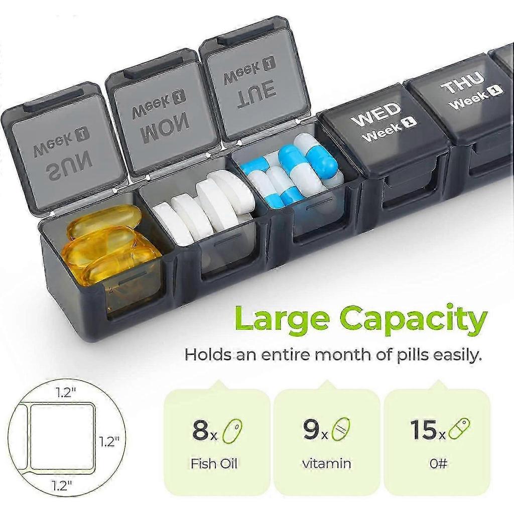 Weekly Vitamin Organizer for 4 Weeks, Monthly Pill Storage Box with Dustproof Container for Supplements, Fish Oil, and Medication Travel Case