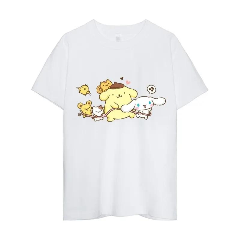 MINISO Sanrio Pompompurin T Shirt Men Couple Combination Clothes Short Sleeve Collar Fashion Woman Cotton