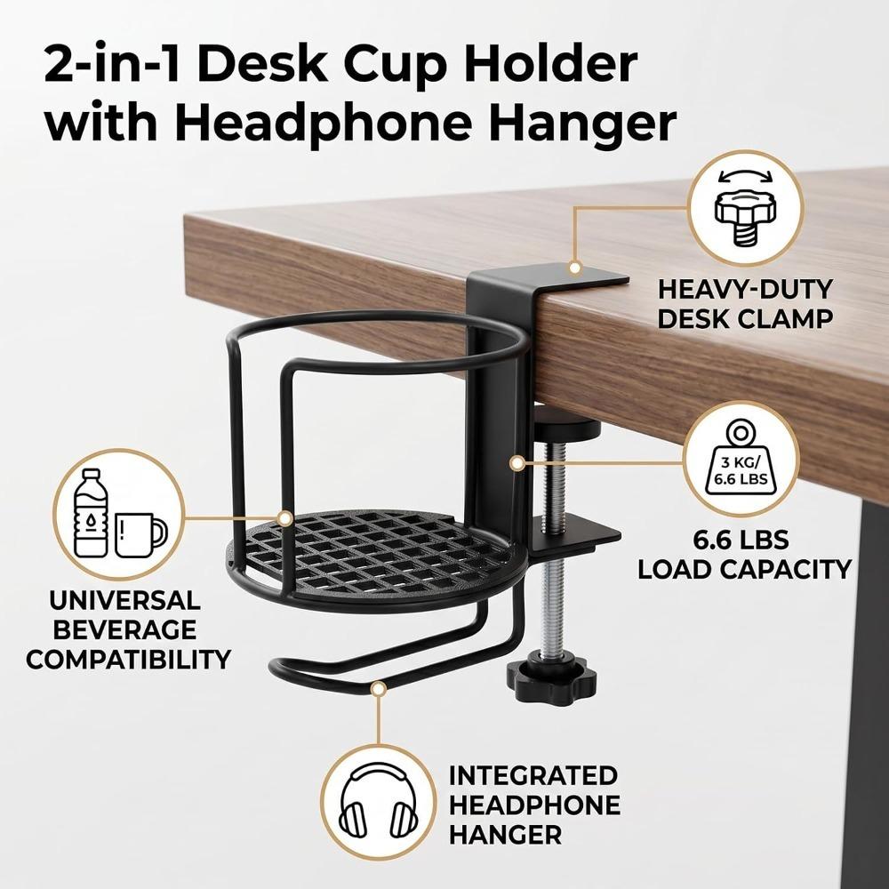 Anti-Spill Desk Cup Holder Clamp On Design 2-in-1 Cup Holder Table Drink Bottle Holder  For Desk