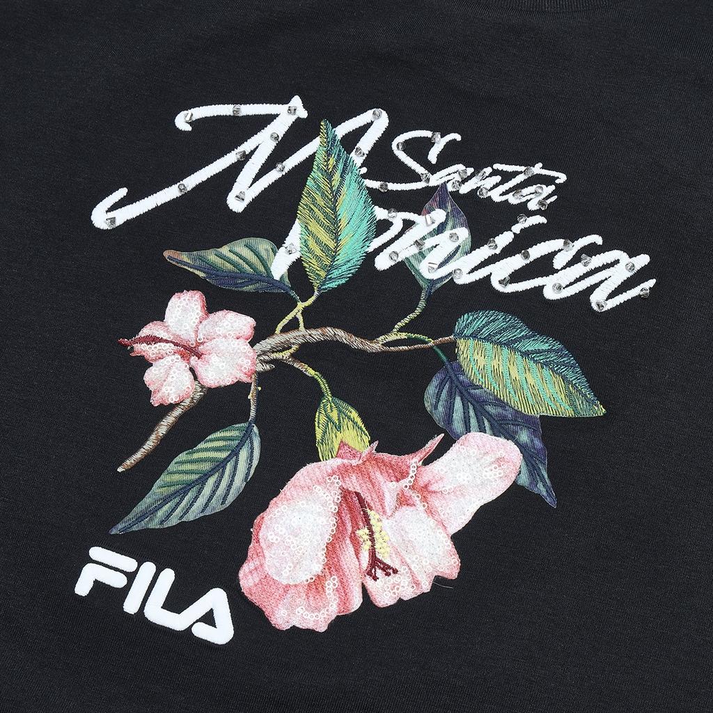 FILA Heritage Series Letter Floral Print Casual Crew Neck Short Sleeve T-Shirt Women Tops Legendary-Blue F11W428112F-NV