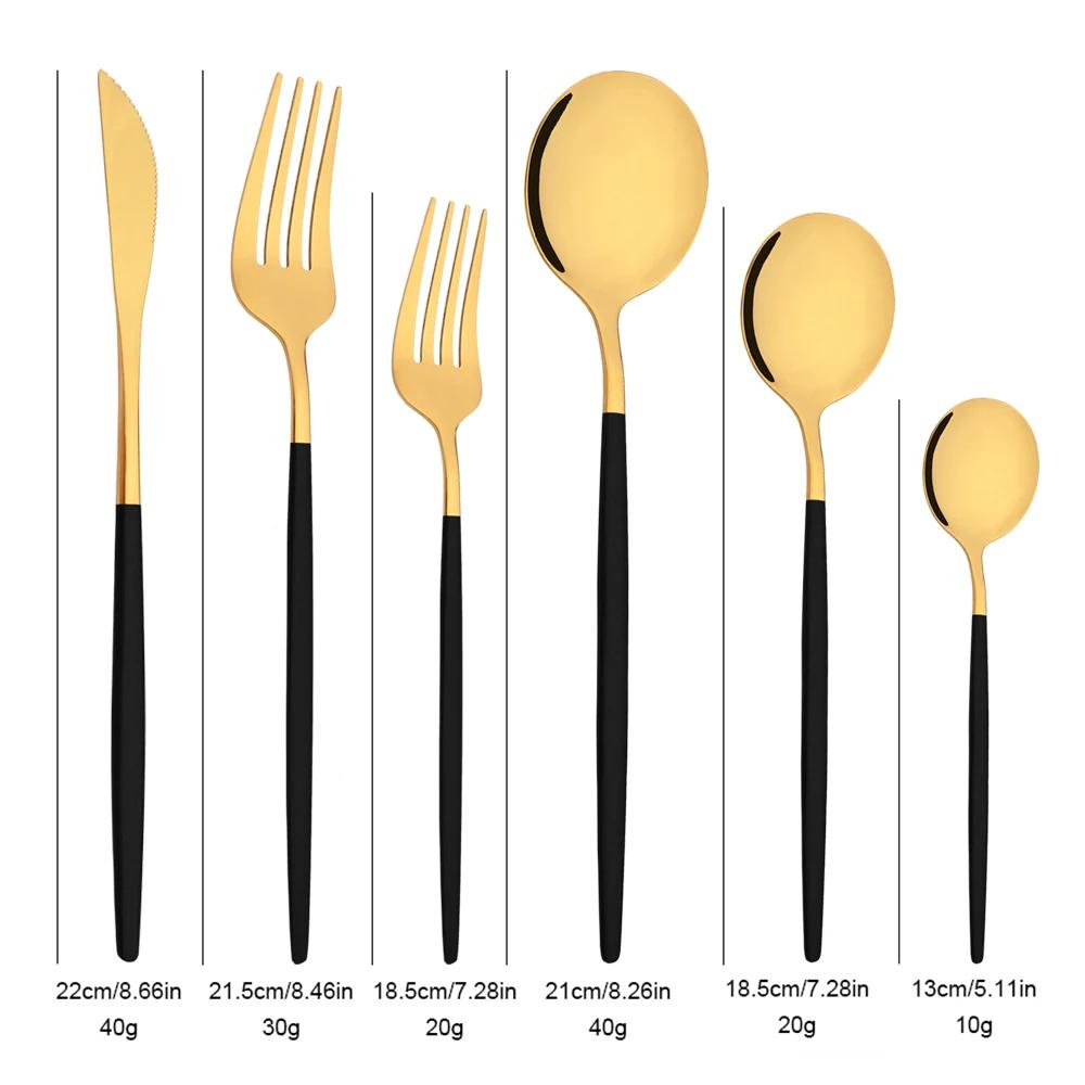 36Pcs Dinnerware Set Stainless Steel Tableware Set Black Gold Flatware Knife Fork Dessert Spoon Luxury Western Cutlery Set