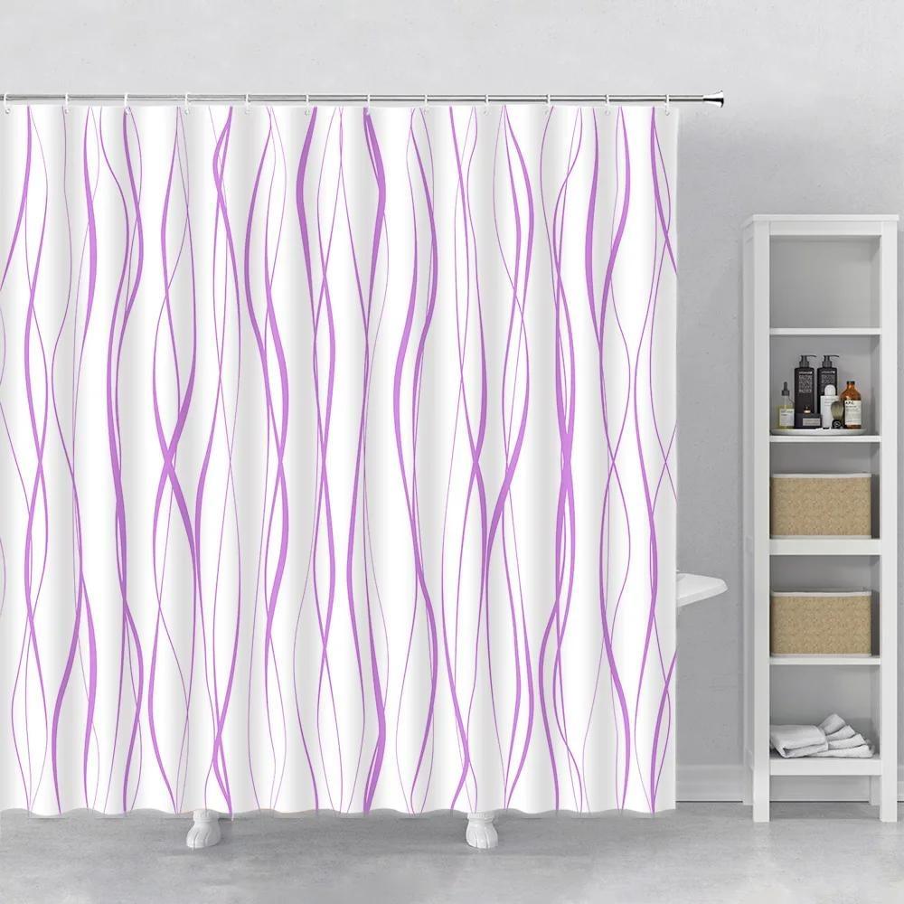 Geometrischer Wellenlinien-Duschvorhang Modern Minimalistisch Heimdekor Polyestergewebe Badevorhang Maschinenwaschbar Haken für Badezimmer