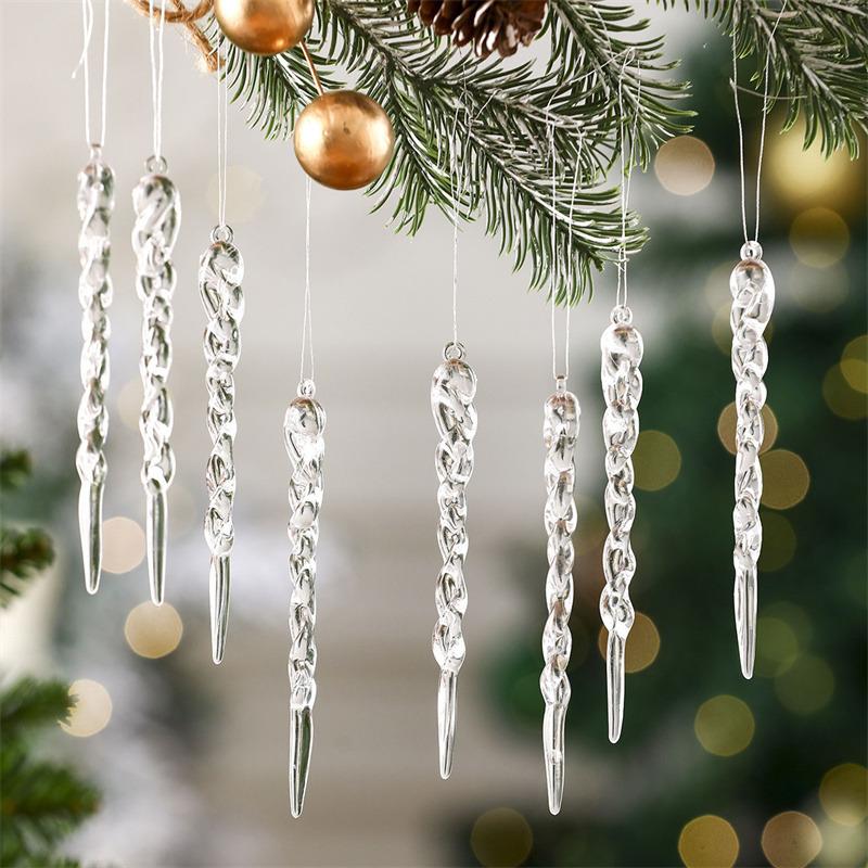 12/24pcs Crystal Clear Christmas Tree Ornaments Icicle Decorations For Holiday & Winter Party Decor Holiday Decorations