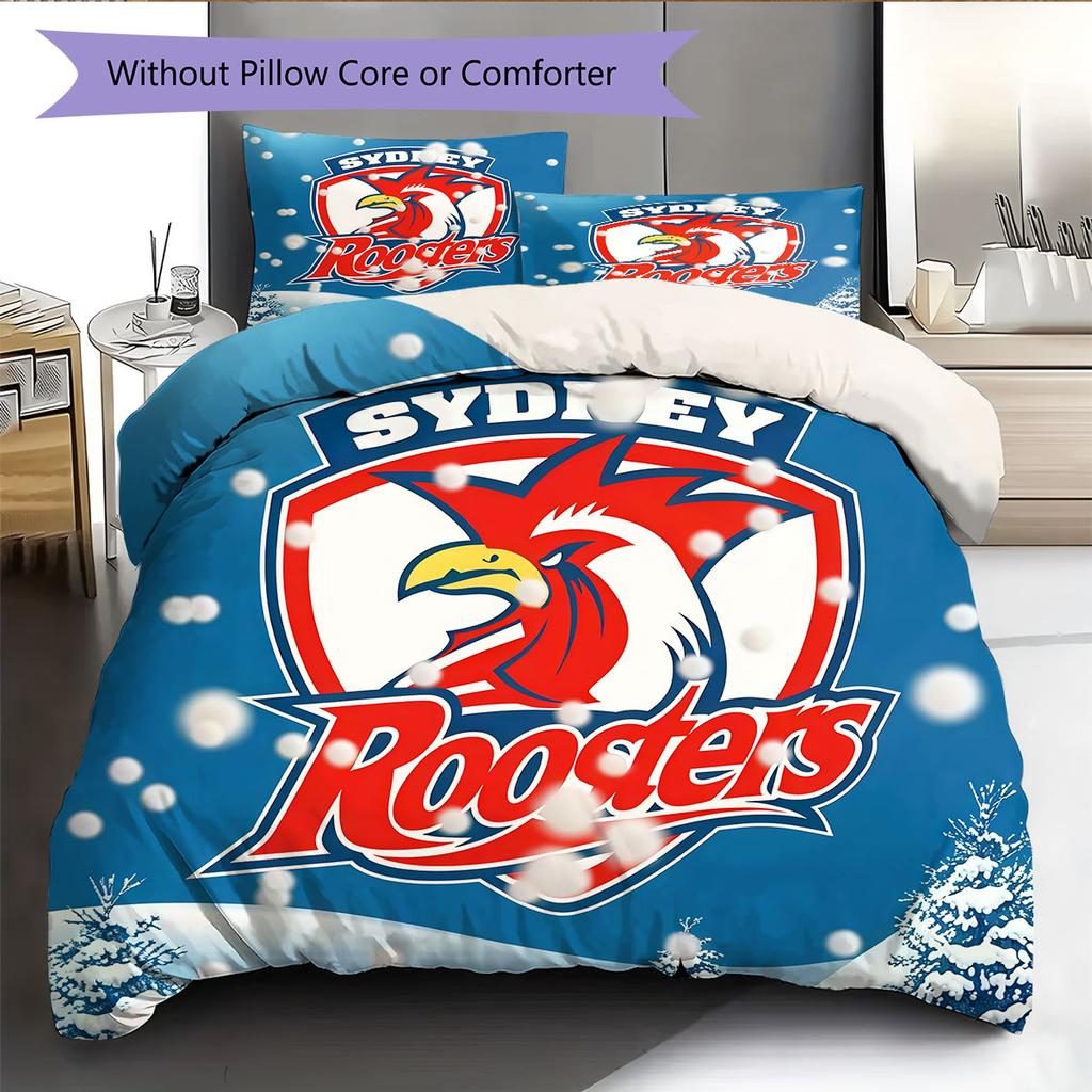 Sydney Roosters Unite Bedding Quilt Set Quilt Cover Pillowcase Home Decoration Birthday Gift (1 * Duvet Cover + 2 * Pillowcase, Without Core)