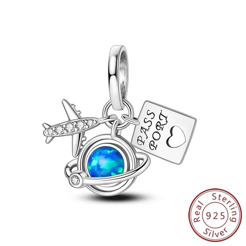 Copper Rocket Plane The Earth Charm Pendant Beads Fit Charm Original Bracelet For Women Diy Jewelry Making