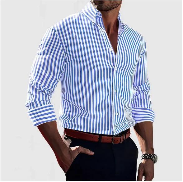 Chemise Décontractée Rayée pour Homme à Impression Numérique 3D à Manches Longues
