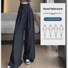 High-Grade Gray Wide-Leg Floor-Length Lace-Up Belly-Control Casual Pants for Women