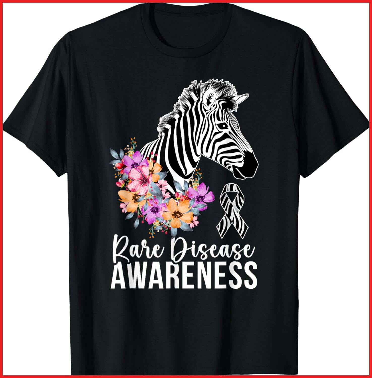 Rare Disease Awareness Zebra Rare Disease Warrior black T-Shirt S-5XL M
