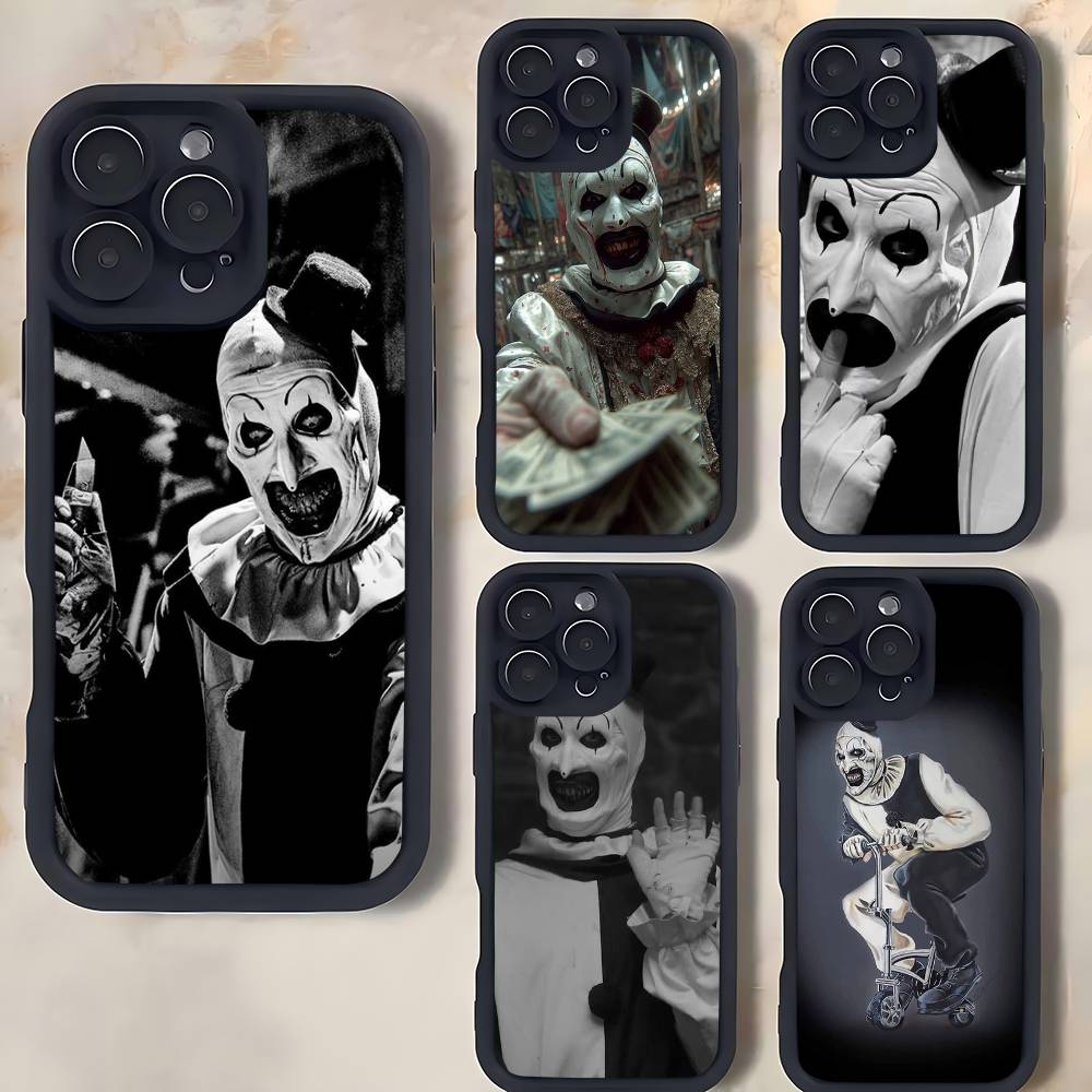 The-Clowns-horrors-T-Terrifier For iPhone 17 16 15 14 13 12 11 Pro Max Plus Black Full Coverage TPU Shockproof Cover