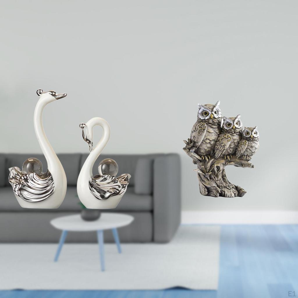 Porcelain Swan And Owl Figurine Collection Statue Ornament for Living Room Bedroom Office Desktop