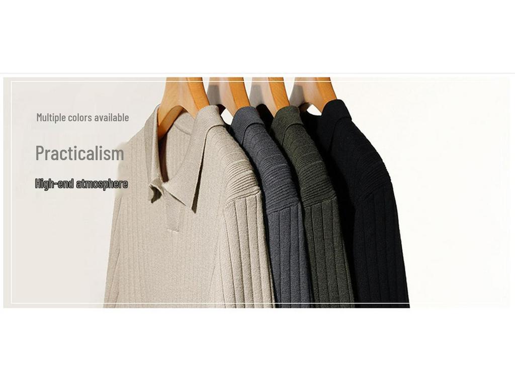 Autumn Winter 2025 Versatile Men's Knit Pullover Sweater - Long Sleeve Lapel Style for Casual Business Fashion