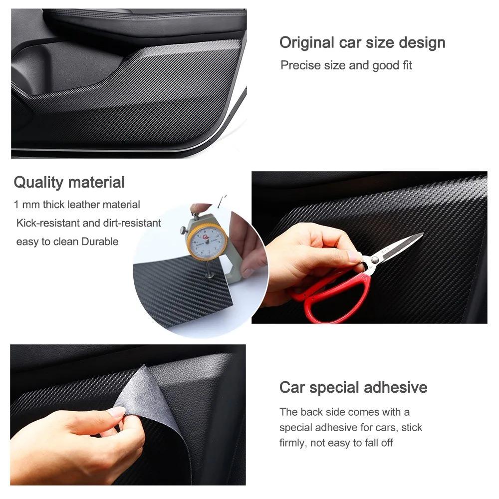 For Tesla Model 3 Y 2026 Car Door Anti-kick Mat Panel Leather Carbon Fiber Interior Glove Box Protective Sticker Car Accessories