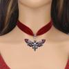 Gothic Moth Dripping Oil Skull Pendant On Black Velvet Necklace