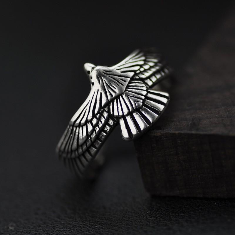 Adjustable Open Ring With Eagle Motif Sterling Vintage Bohemian Couple Finger Men Women Adjustable Open Band