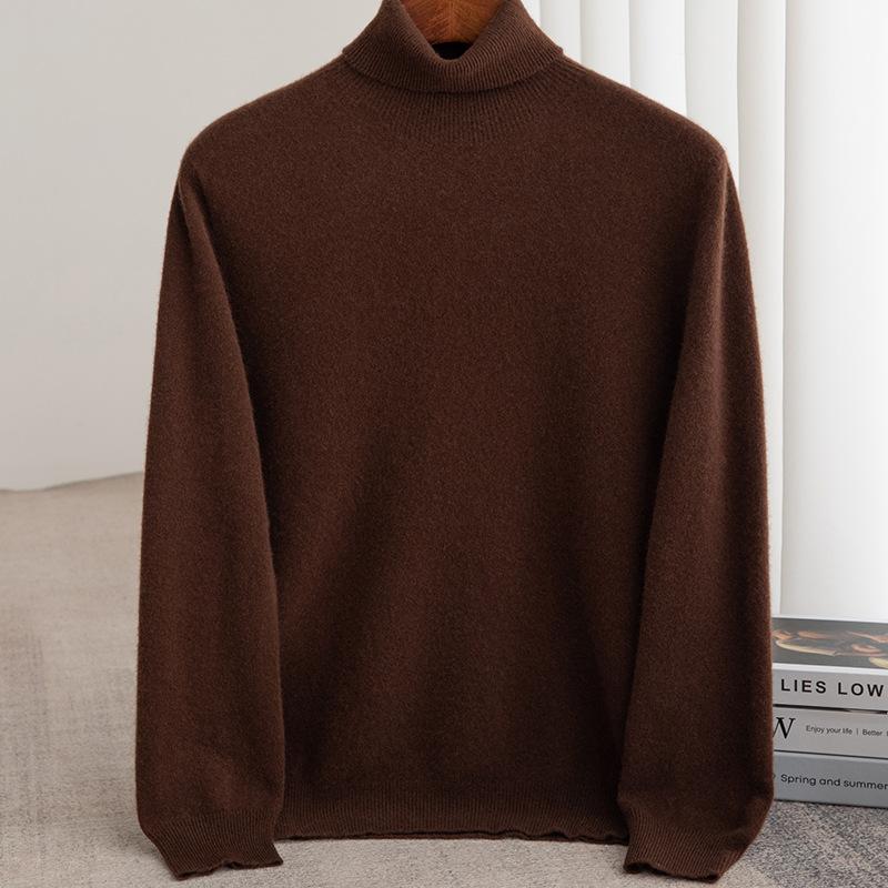 

Men s Woolen Sweater Turtleneck Knitted Pullover Cashmere Warm Solid Color Clothes Business Bottoming Tops Autumn Winter XS кофейный