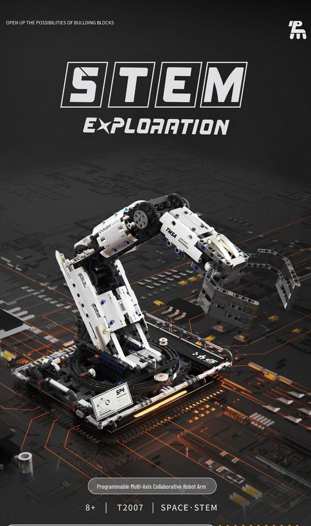 T2007 Programmable Mechanical Arm Robot, Remote Control Claw, Educational Assembly Toy, Compatible with Lego, Ages 14+